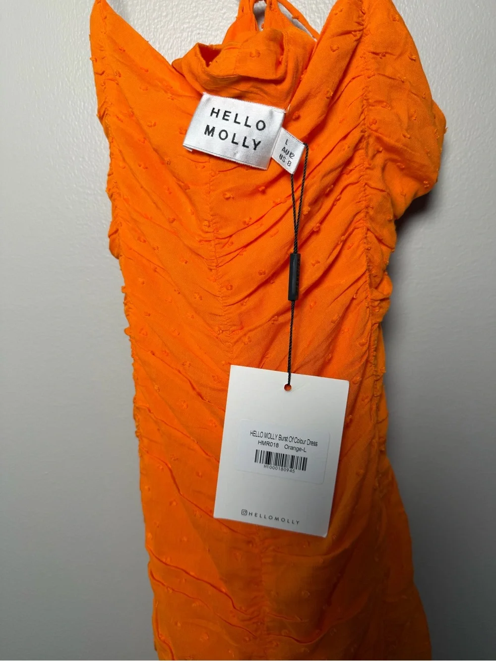 NWT Hello Molly Orange Ruched Bodycon Mini Dress US size 8